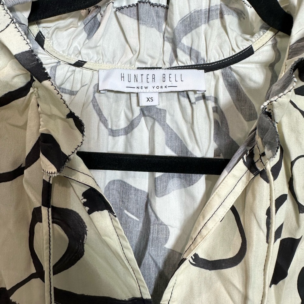 Hunter Bell Merritt Mini Dress Abstract Ink Line Cotton Ruffle - Picture 6 of 15